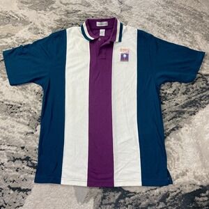Vintage Munsingwear 90s Polo Shirt Sz L Blue Striped Baker Geary Dunne Golf Tour